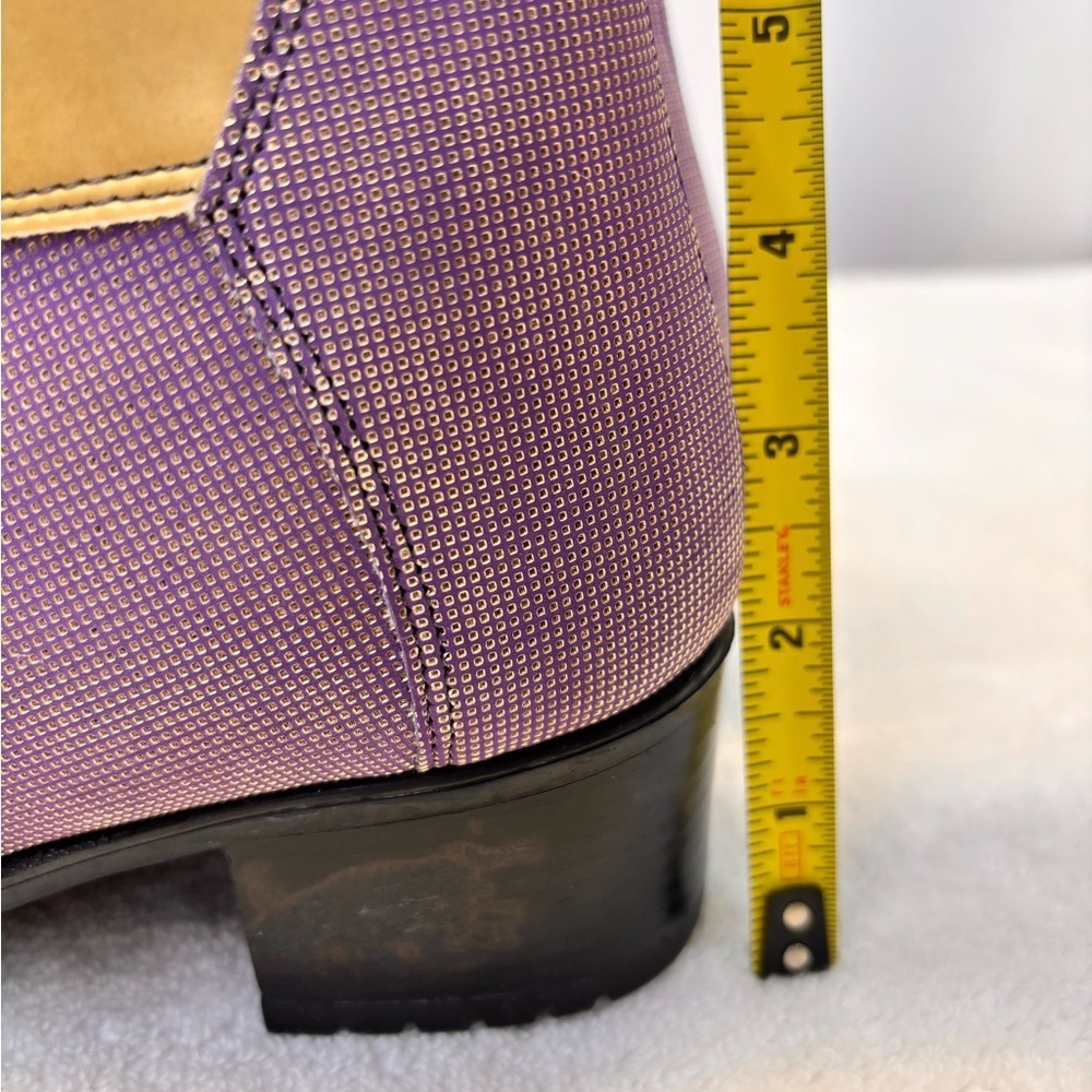 Nicole St. Louis Handcrafted Purple & Tan Two-Tone Lace-Up Booties - Picture 15 of 15
